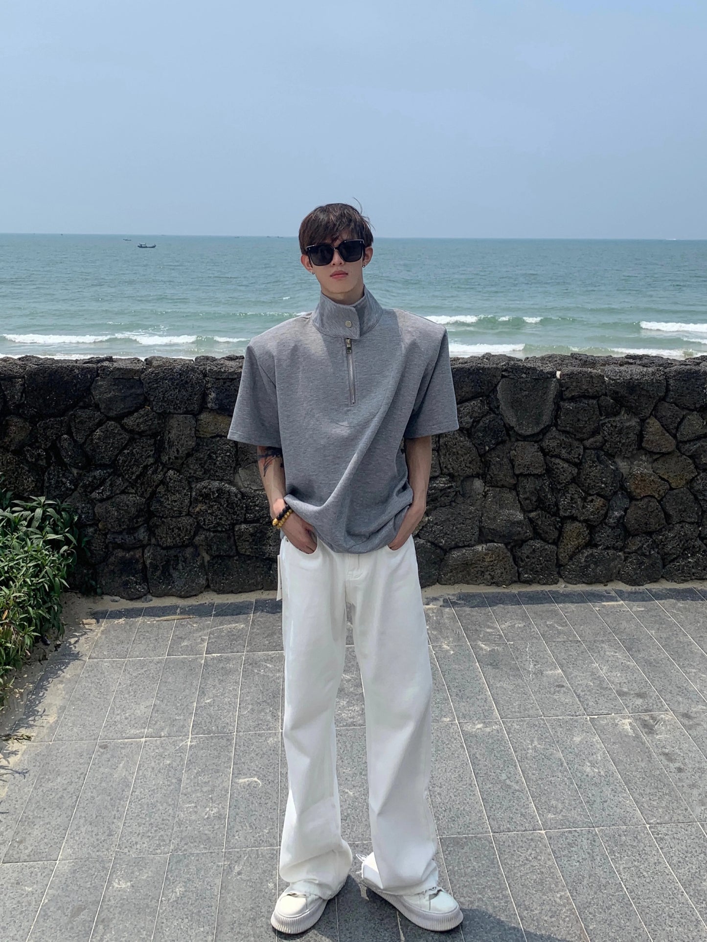 Half-Zip Stand Collar Shirt