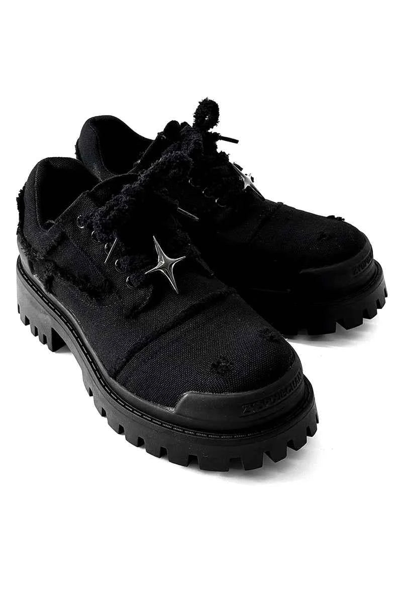 Chunky Black Canvas Platform Sneakers with Rugged Soles