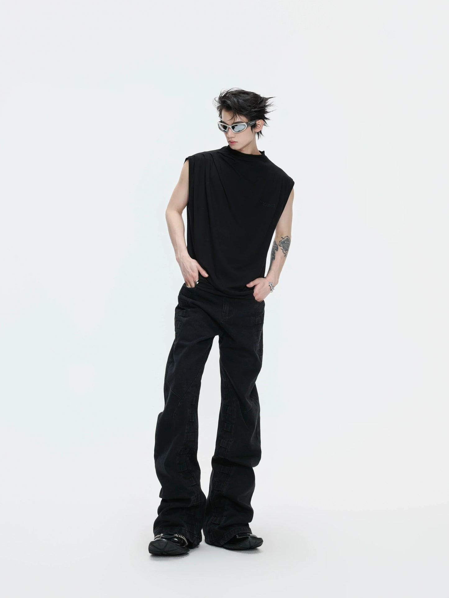 Sleeveless Mock Neck Draped T-Shirt