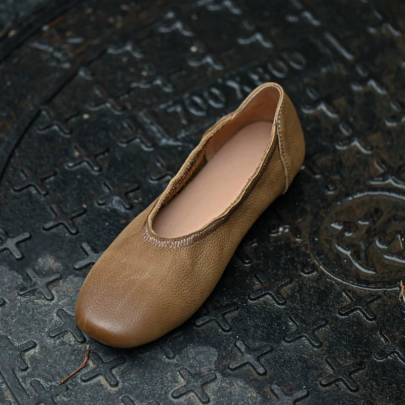 Brown Textured Leather Ballet Flat - Skipkicks