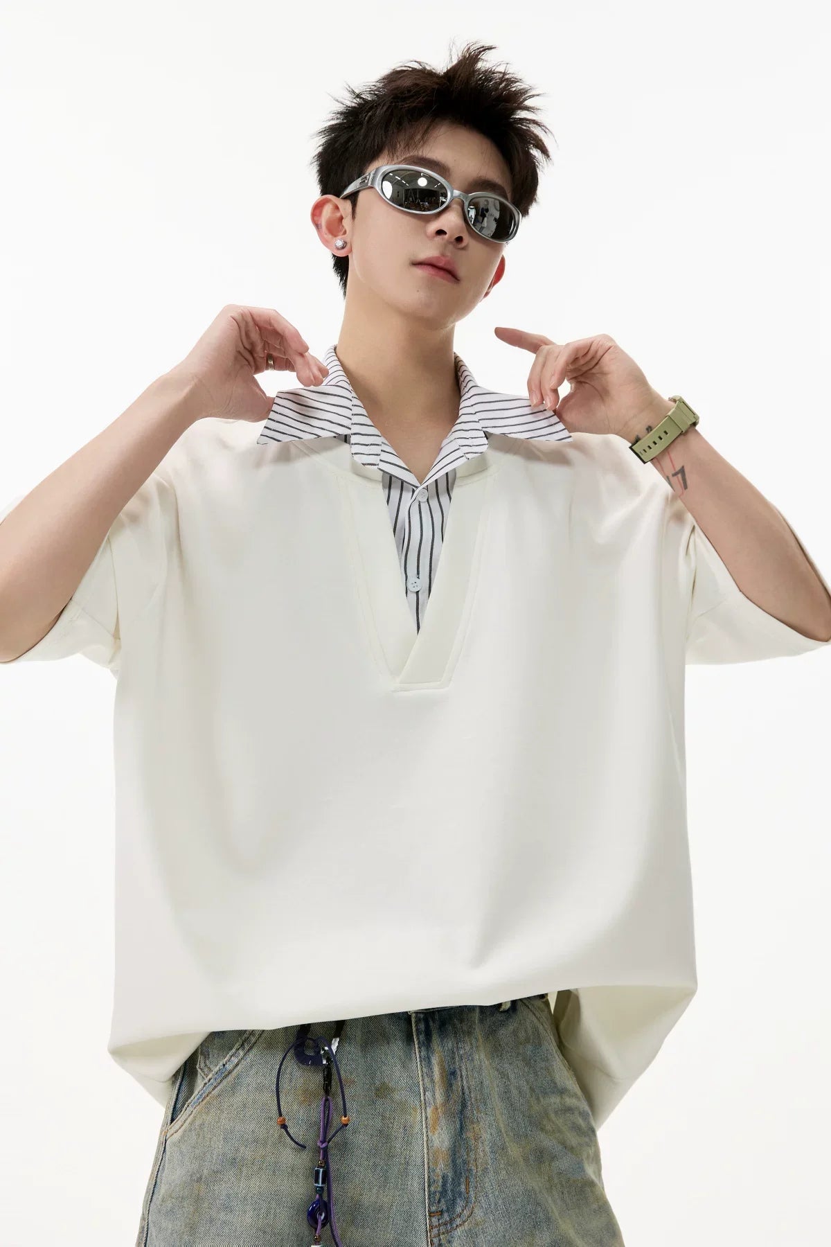 Layered V-Placket Polo Tee