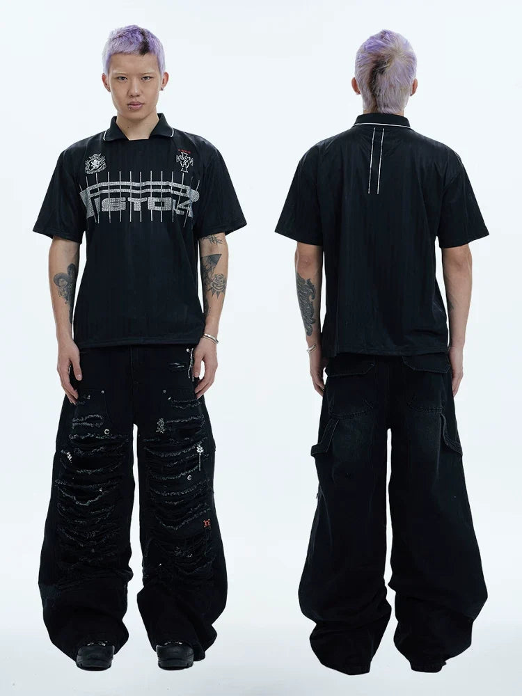 Distressed Rhinestone Wide Leg Cargo Jeans