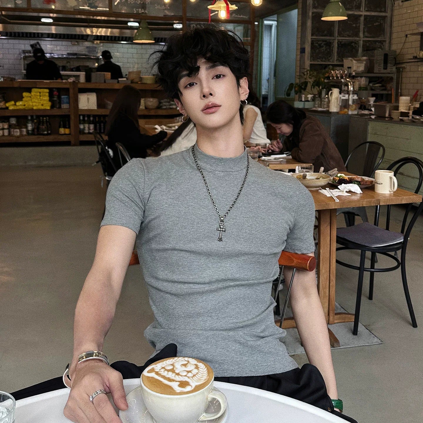 Fitted Mock-Neck Short-Sleeve Tee