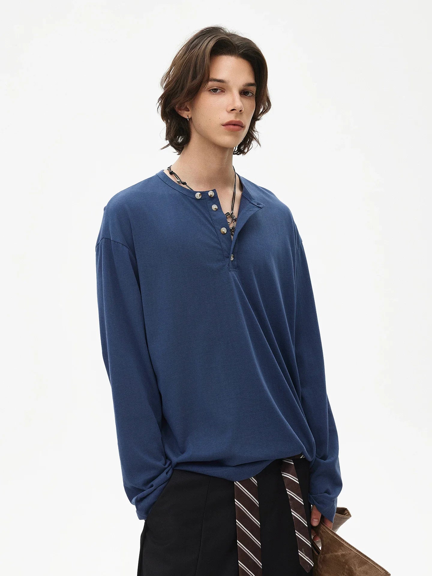 Midnight Button Henley Tee