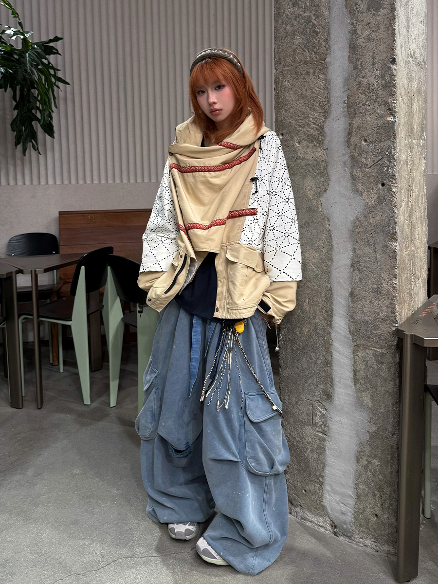 Layered Waist Cargo Wide Leg Pants
