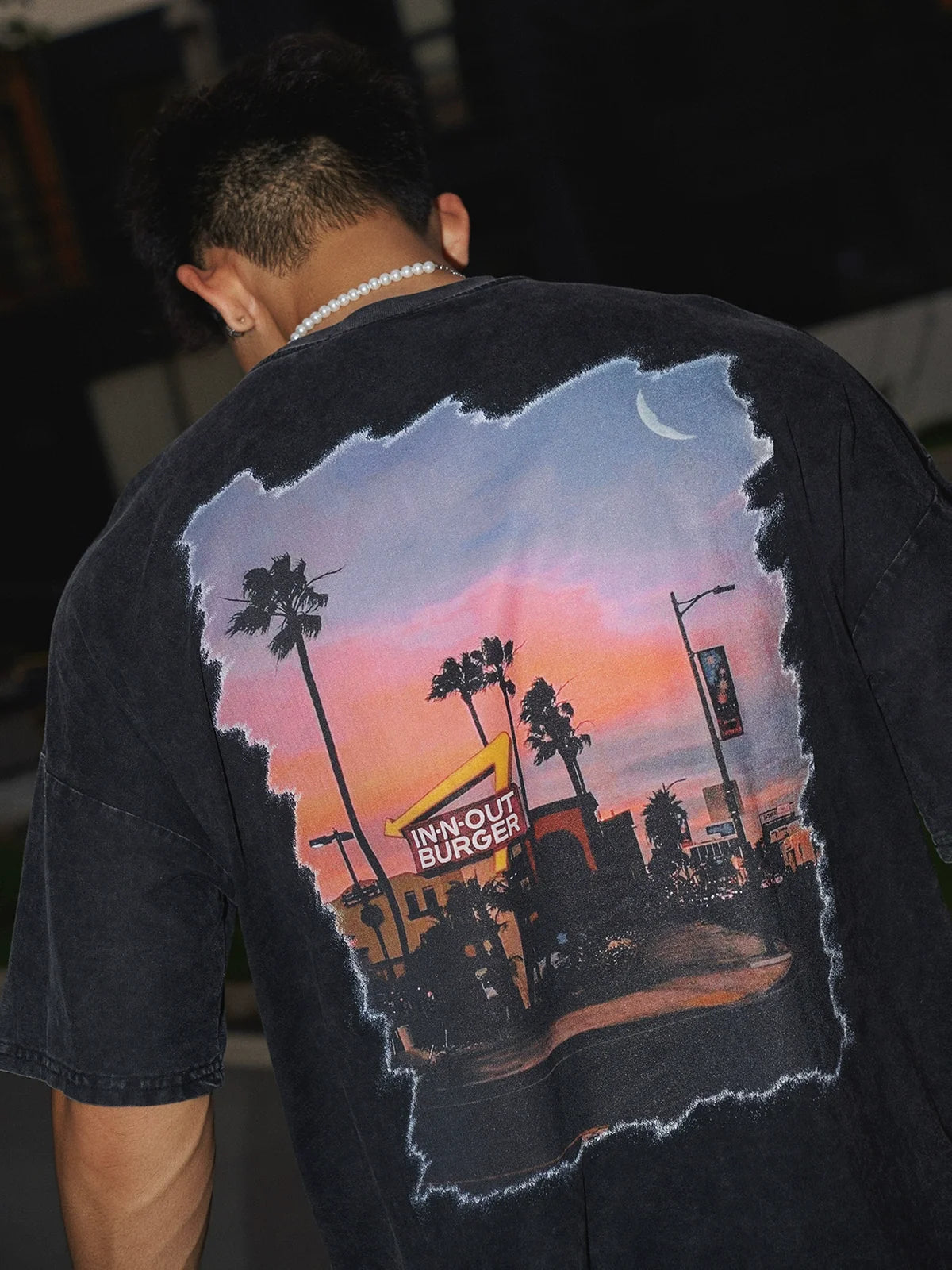 Washed Sunset Palm Graphic T-Shirt