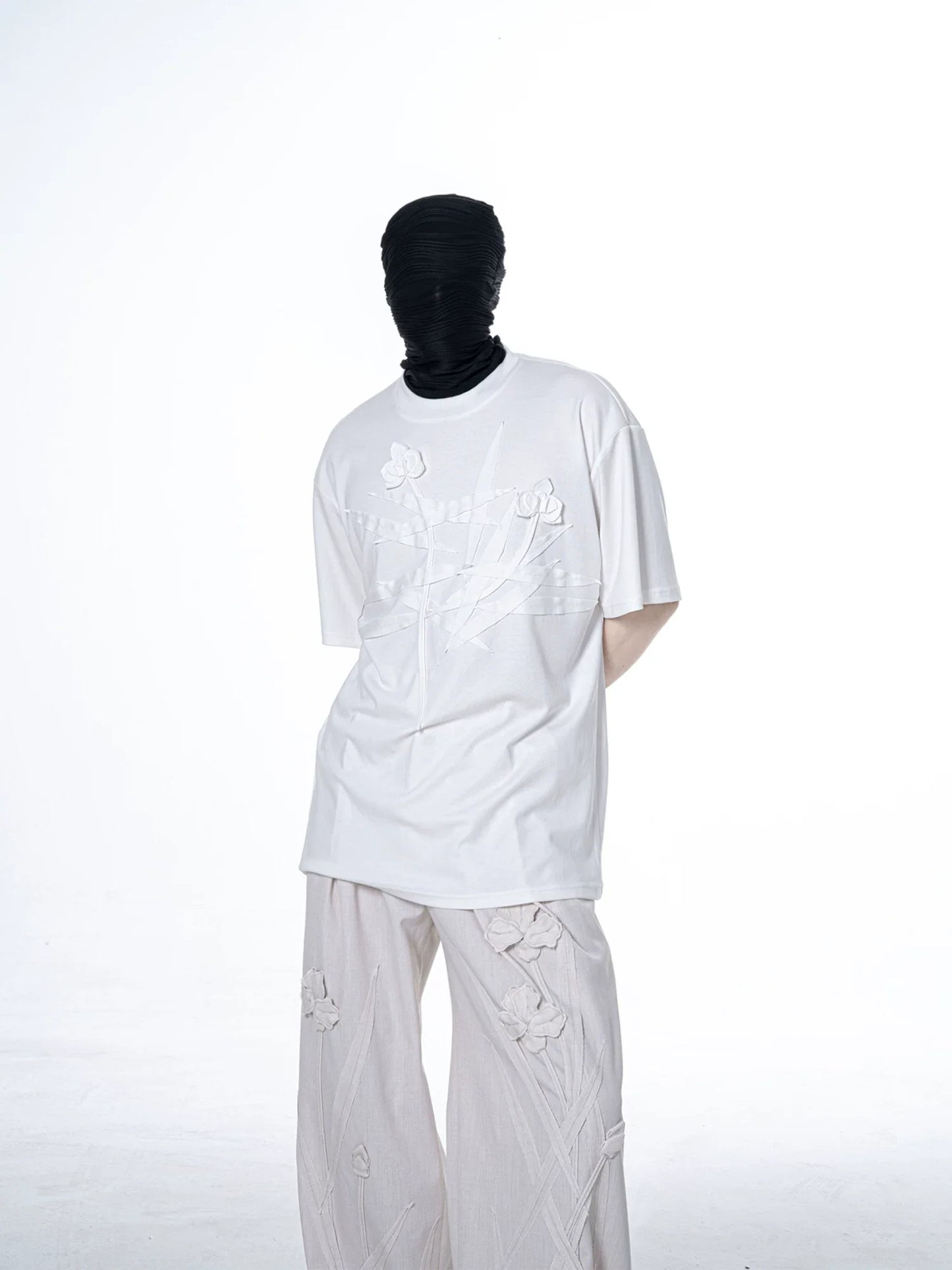 Ivory Crossed Bloom Relief Tee