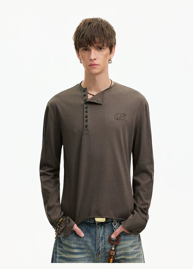 Espresso Relay Button Henley Tee