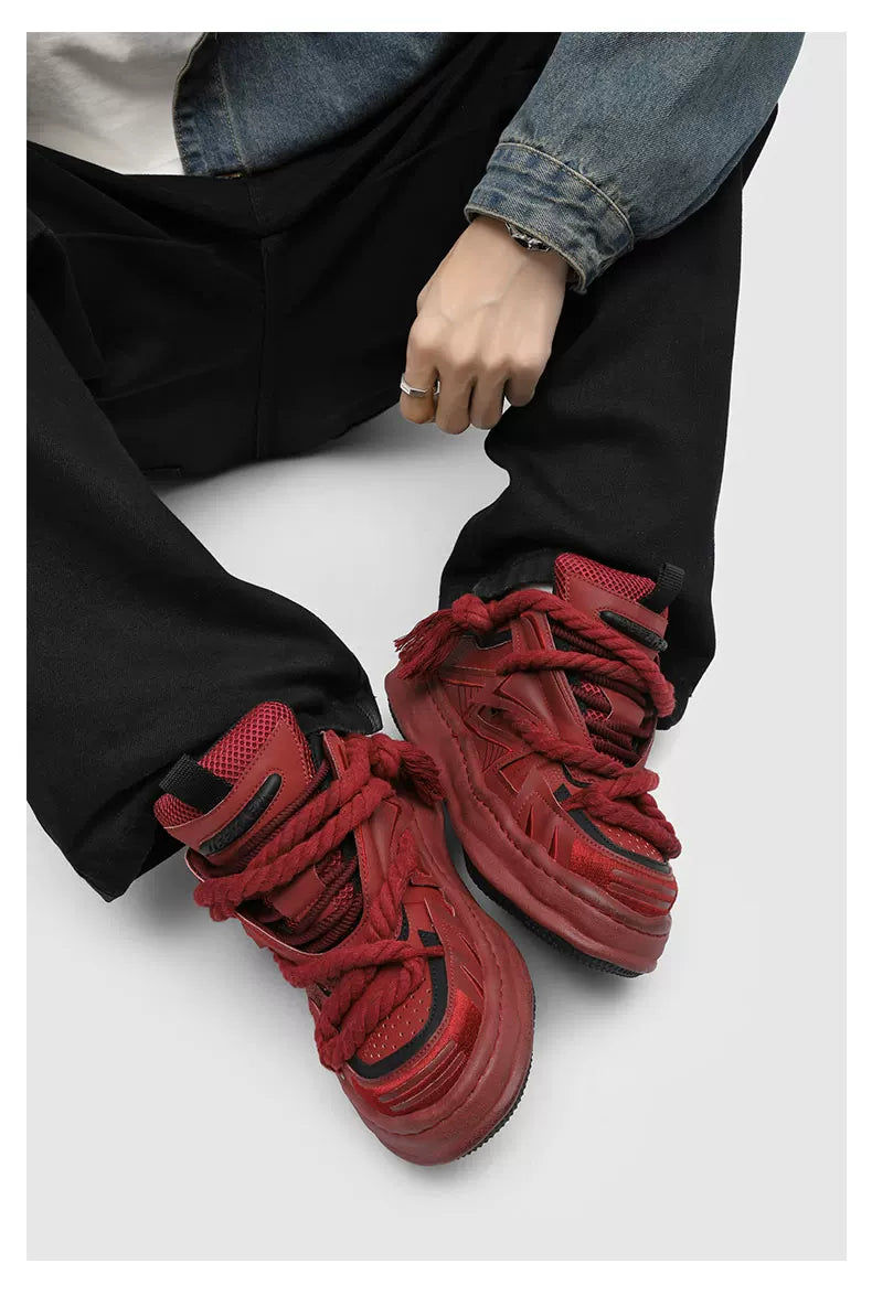 Distressed Rope-Lace Chunky Sneakers - Skipkicks