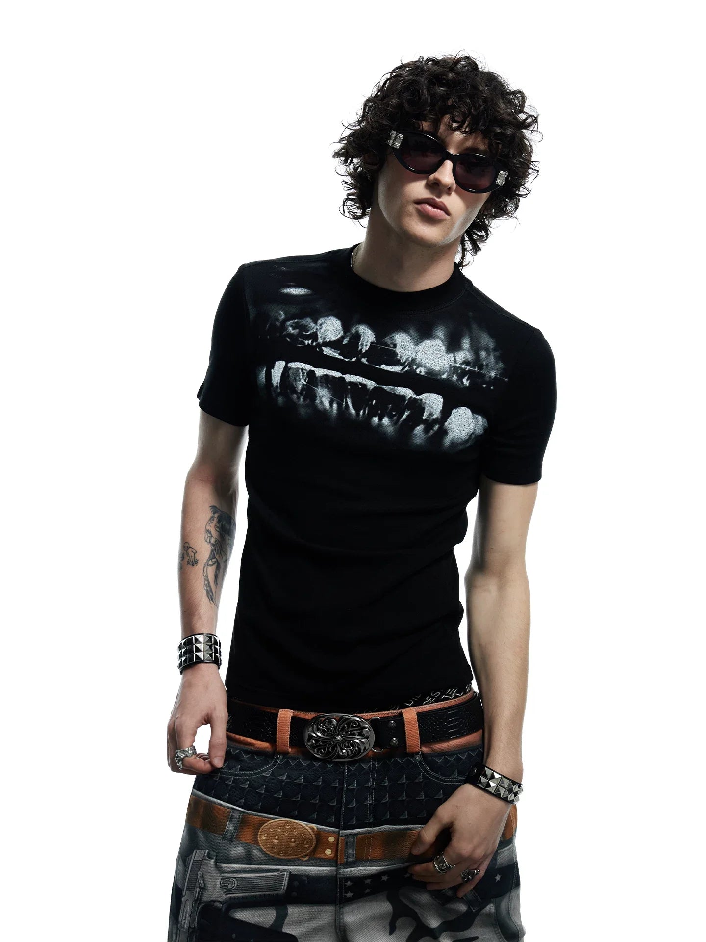 Graphic Teeth Print Slim Fit T-Shirt