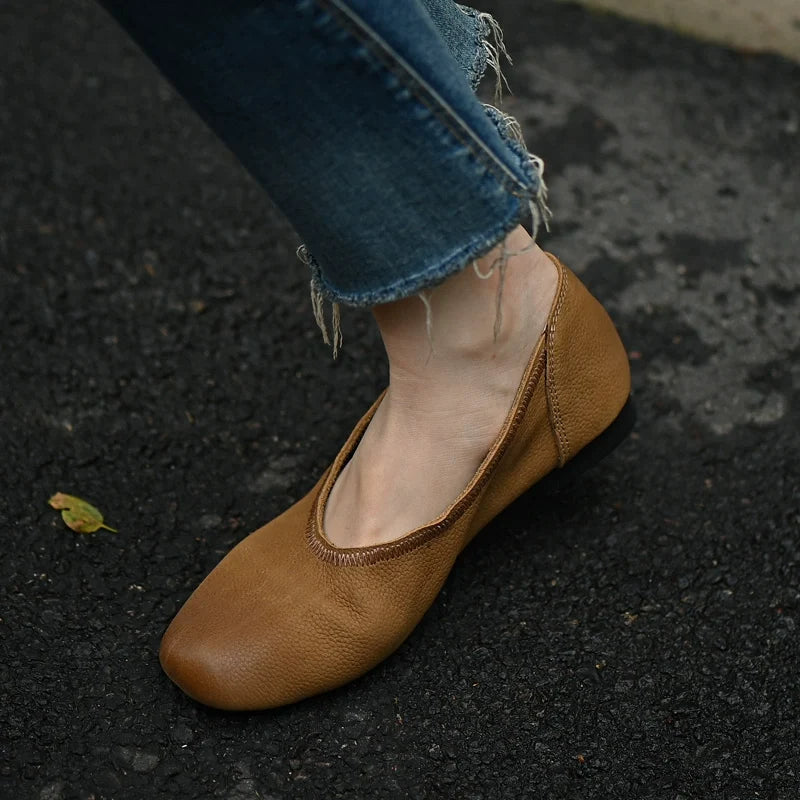 Brown Textured Leather Ballet Flat - Skipkicks