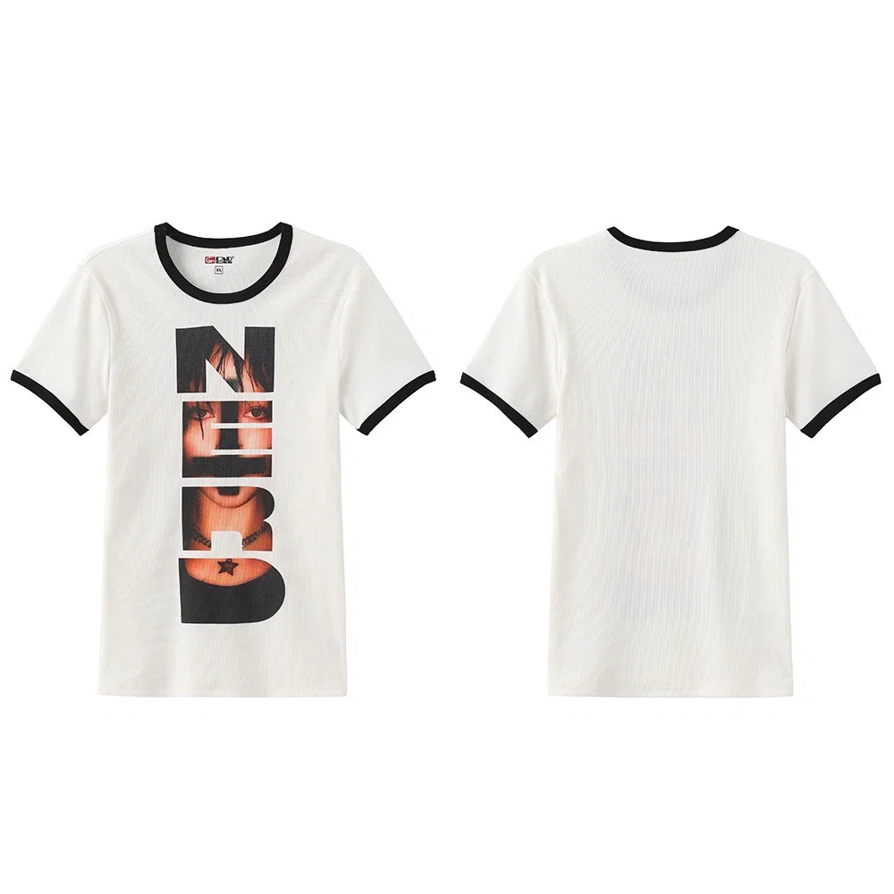 Ringer Tee with Photo Collage Graphic