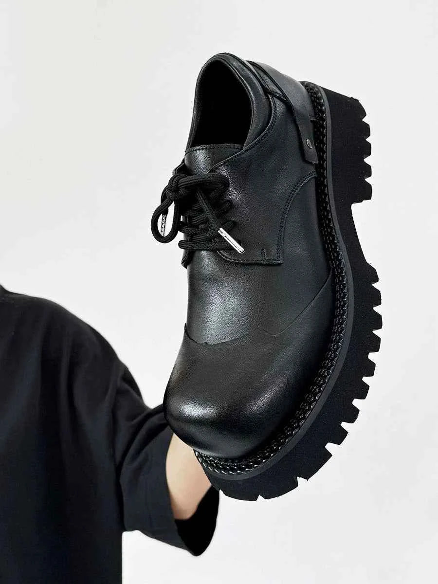 Chunky Black Platform Derby Shoes with Rounded Toe