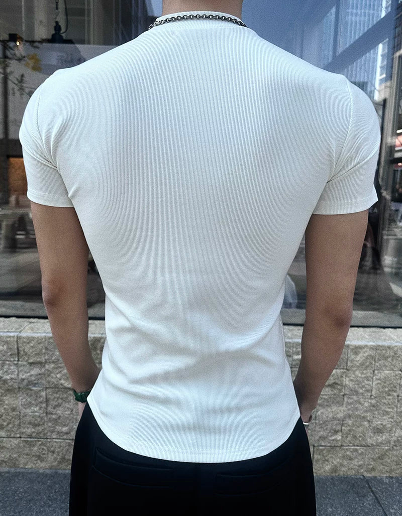 Fitted Mock-Neck Short-Sleeve Tee