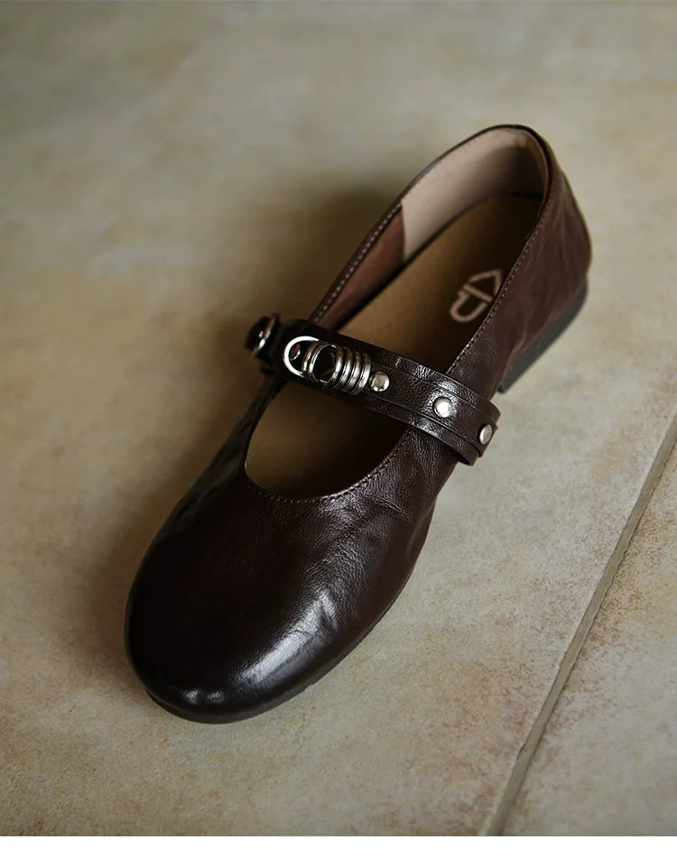 Mocha Rebel Strap Flat - Skipkicks