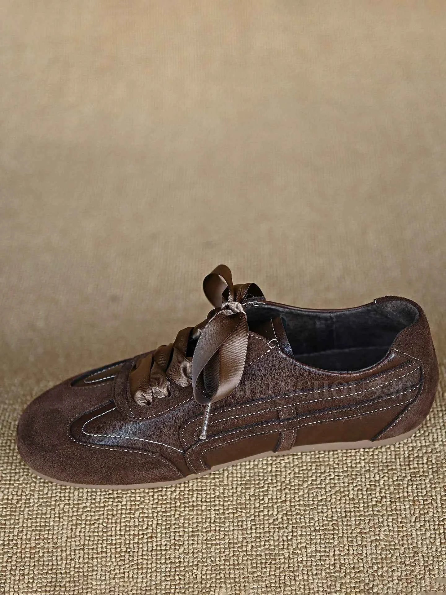 Mocha Satin Ribbon Sneaker