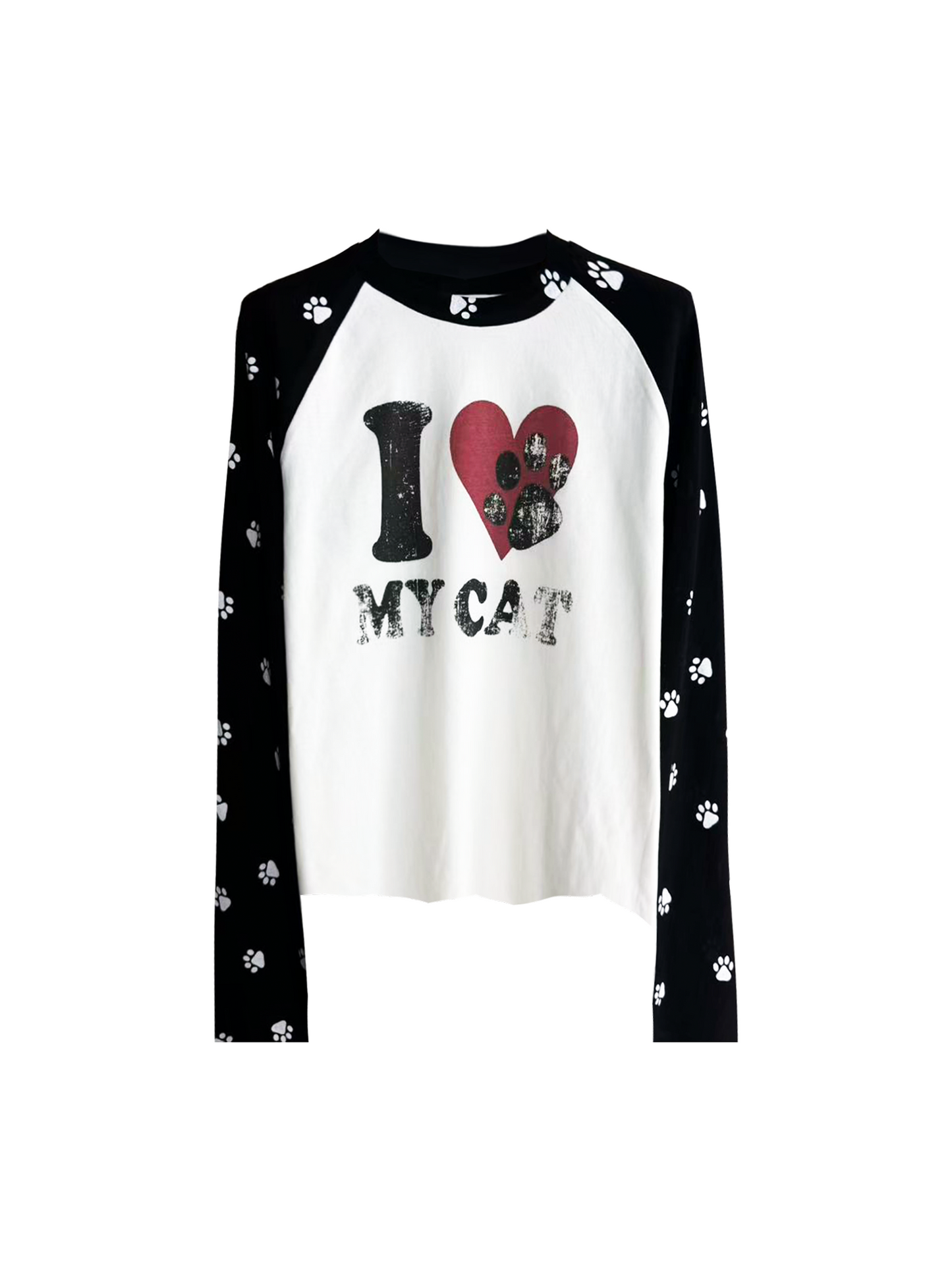 Pawprint Heart Cat Raglan Long-Sleeve Tee