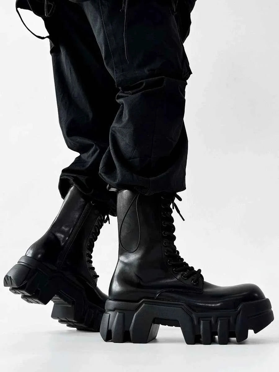 Futuristic Black Zip Platform Combat Boots