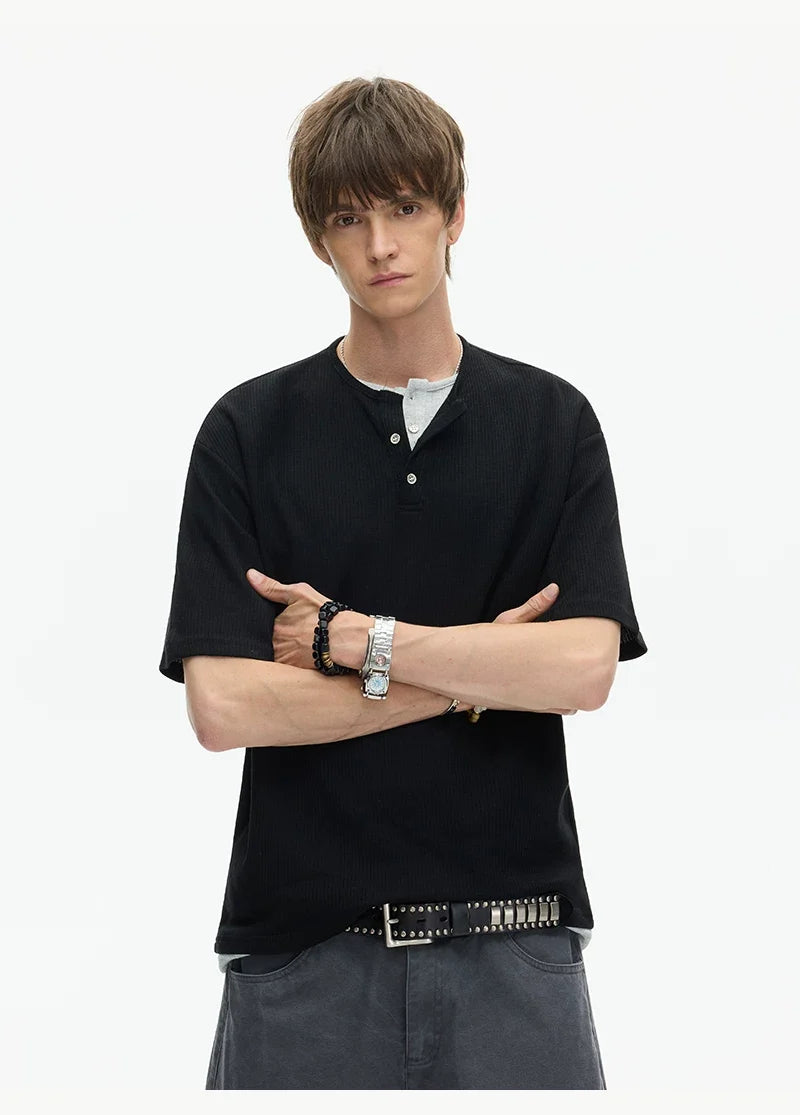 Midnight Core Waffle Henley Tee