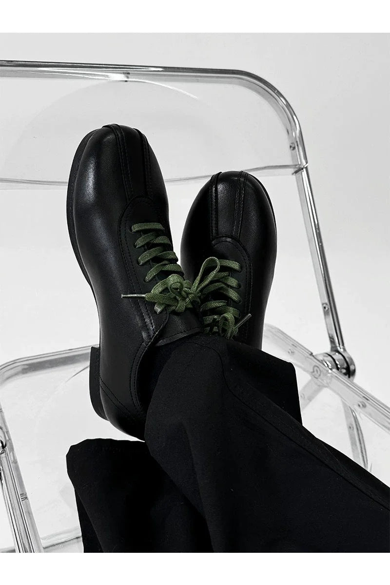 Black Split-Toe Derby Shoes with Green Laces - Skipkicks