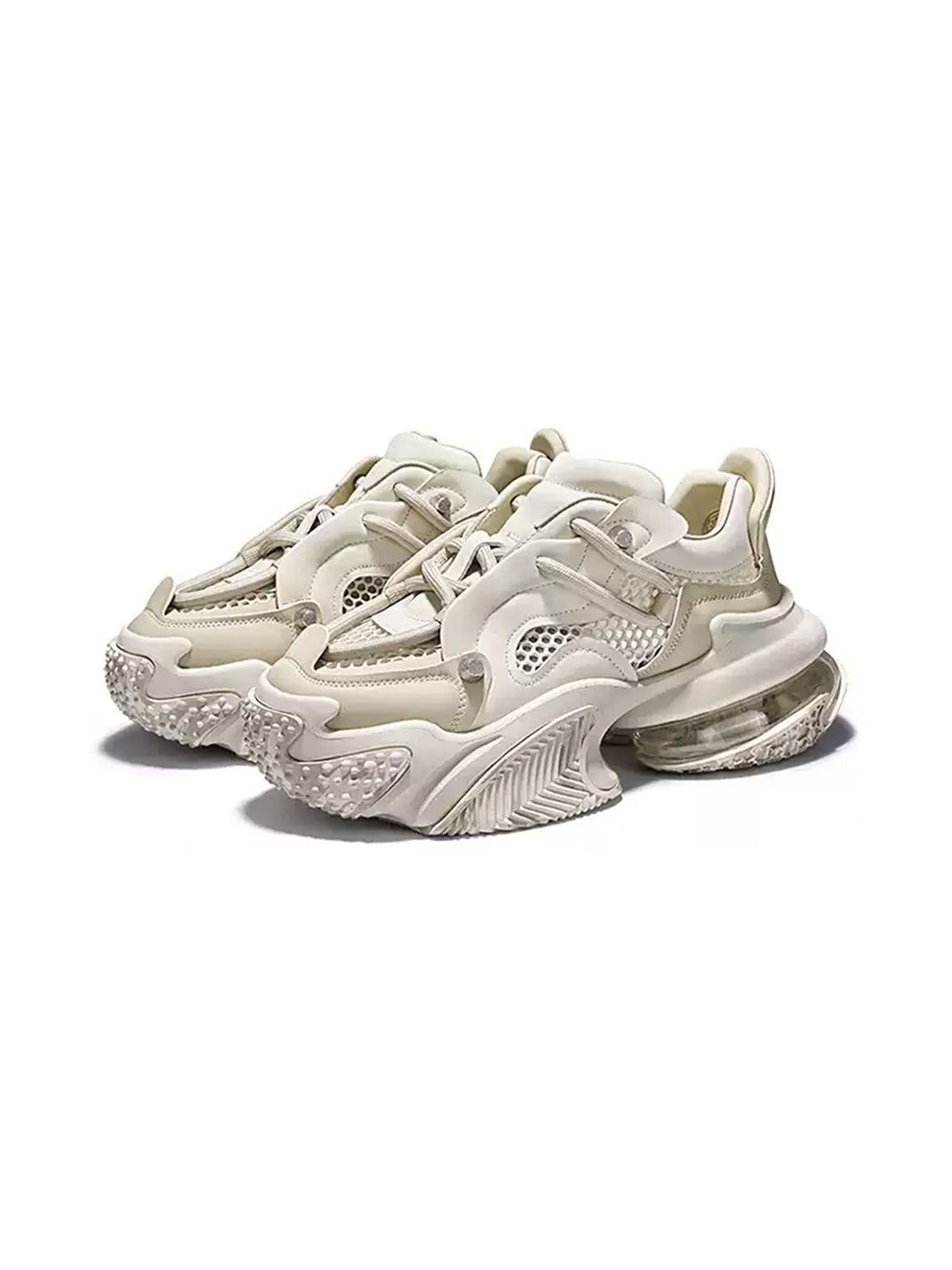 Beige Vortex Mesh Platform Sneakers - Skipkicks