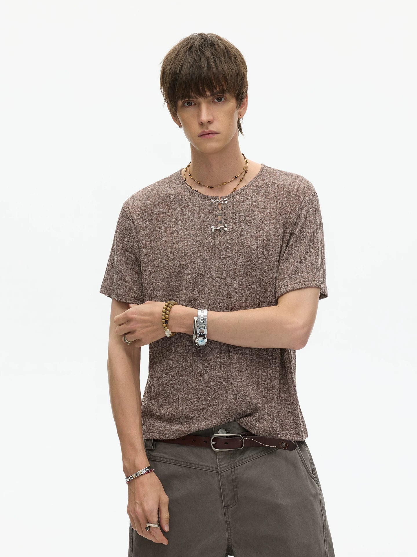 Clay Heather Textured Knit Tee