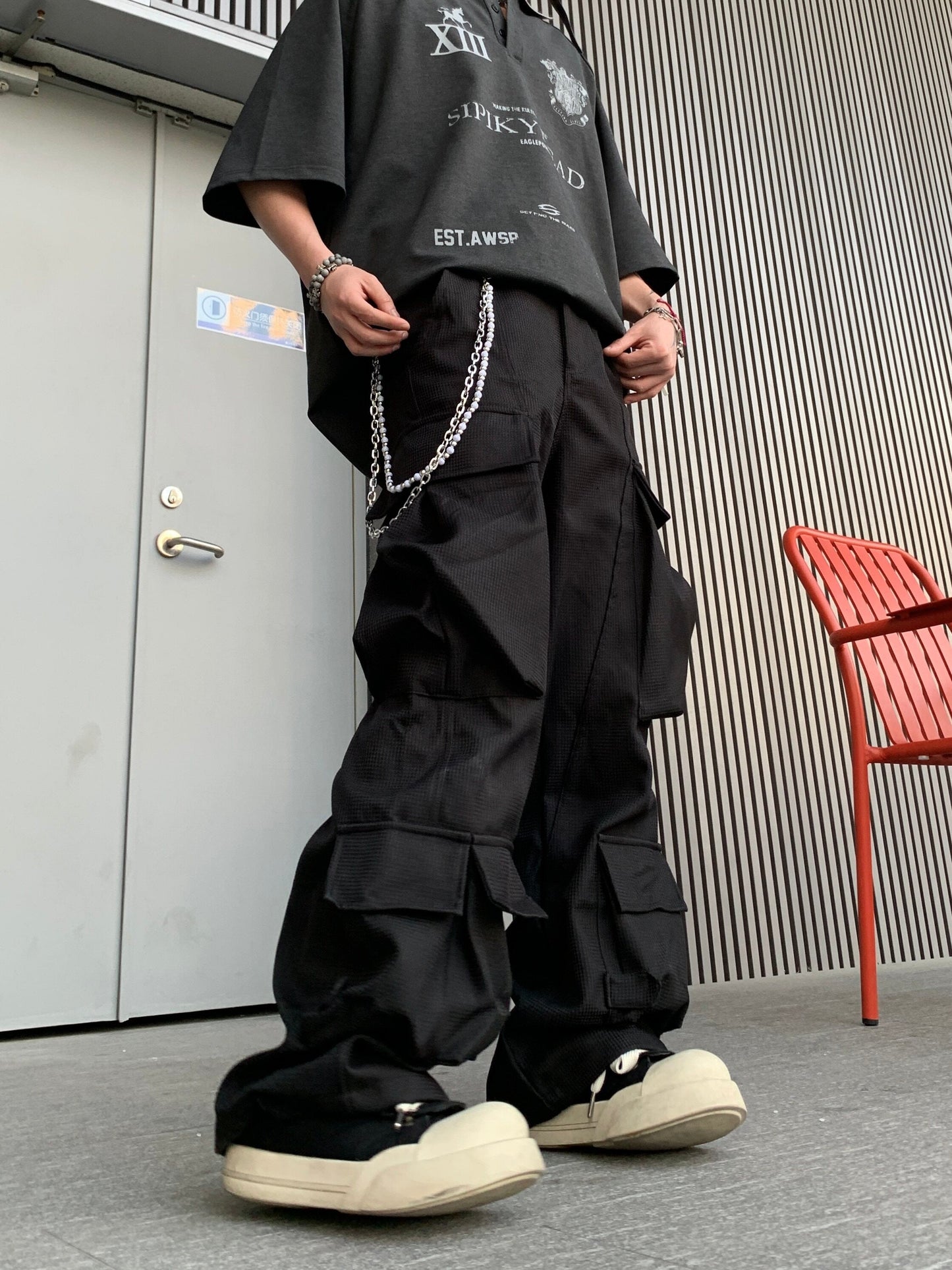 Men's Multi-Pocket Curved Wide-Leg Cargo Pants
