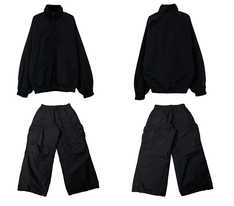 All-Black Oversized Windbreaker and Cargo Pants Setup