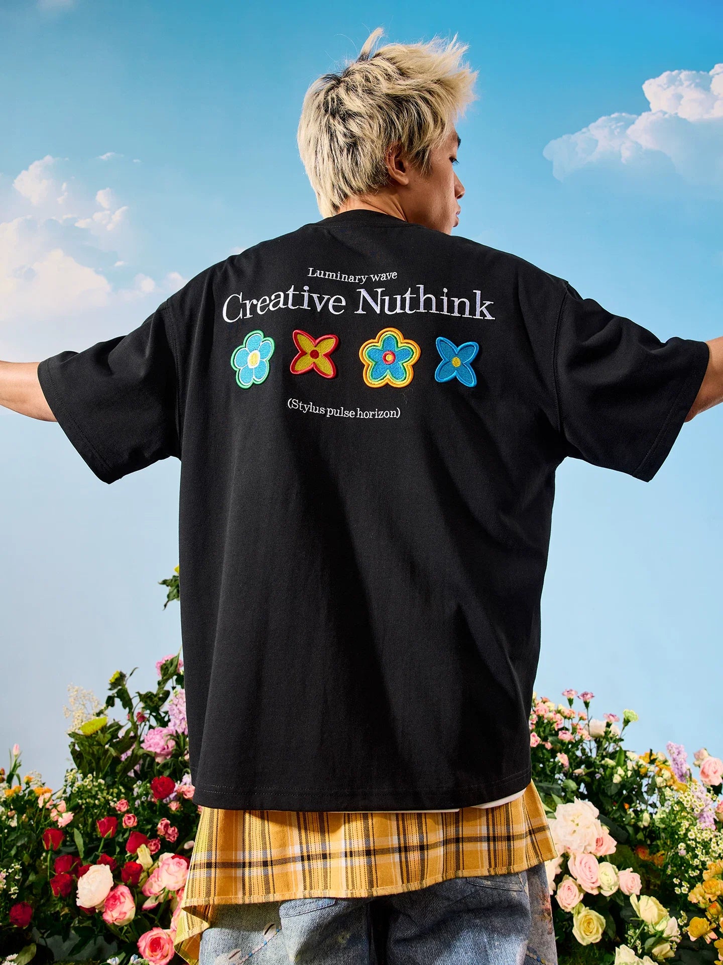 Oversized Floral Patch Graphic T-Shirt