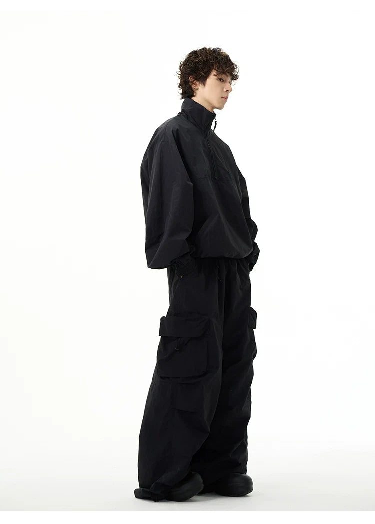 All-Black Oversized Windbreaker and Cargo Pants Setup