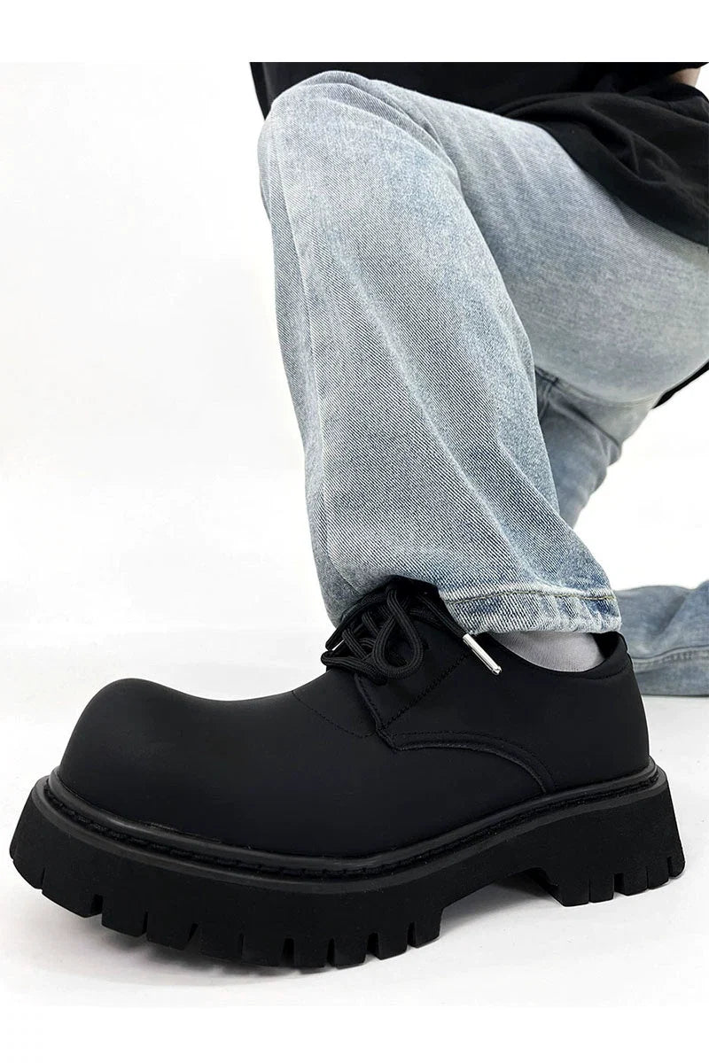 Chunky Black Matte and Glossy Platform Derby Shoes - Skipkicks