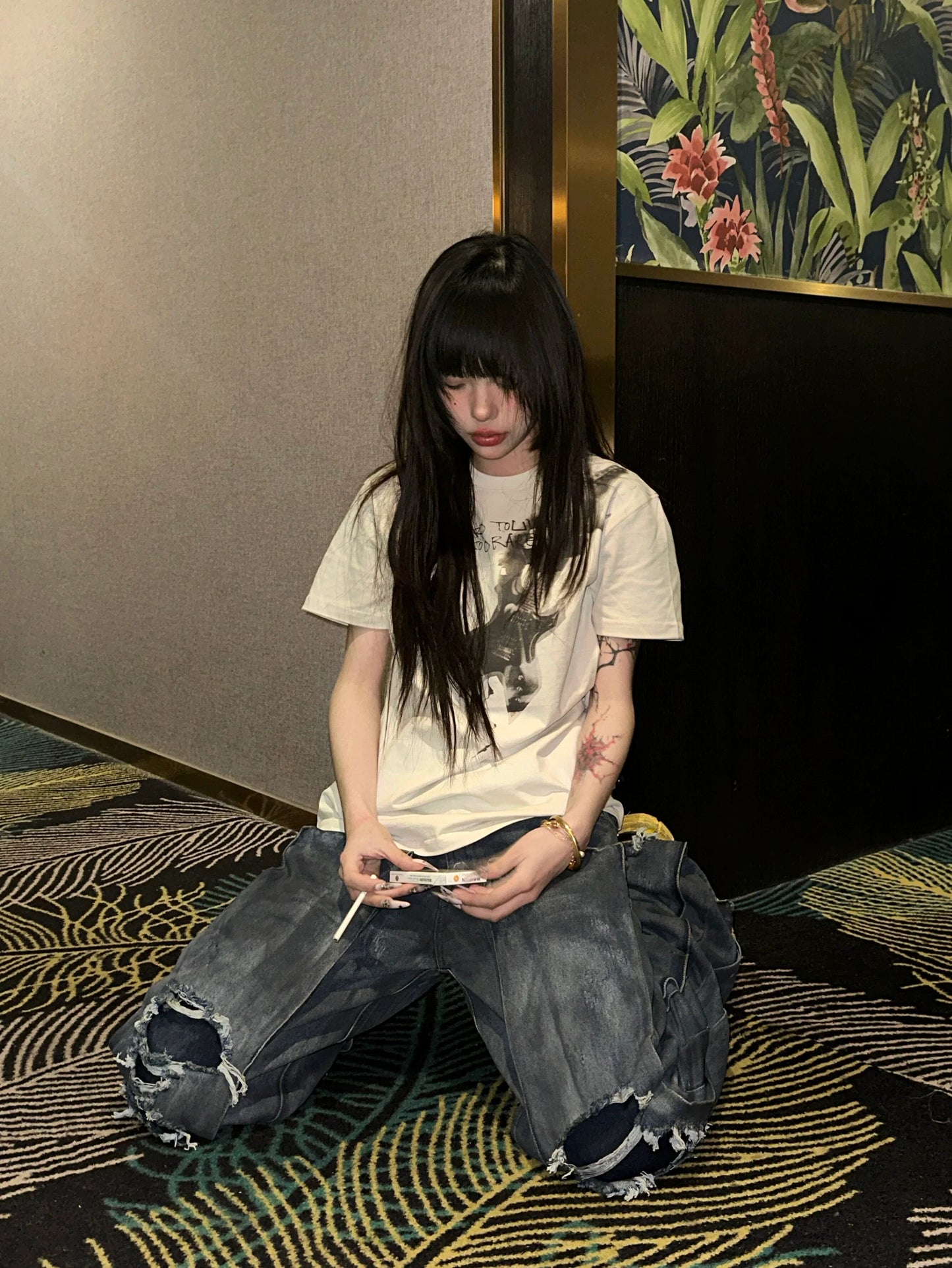Burnt Guitar Shoulder Script Tee