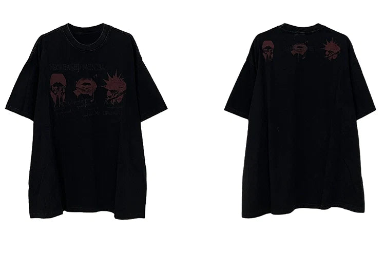 Black Oversized Graphic Tee with Red Print