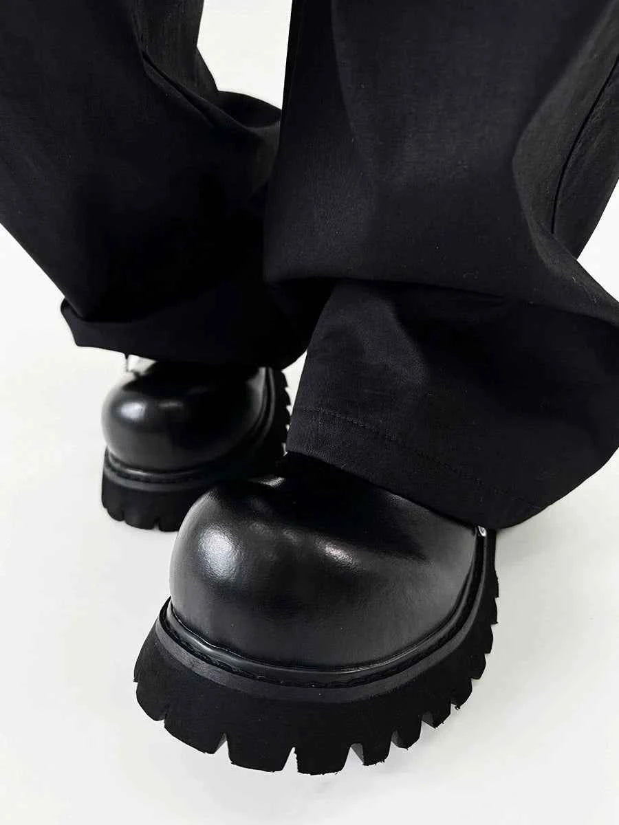 Chunky Black Leather Lug Sole Derby Shoes