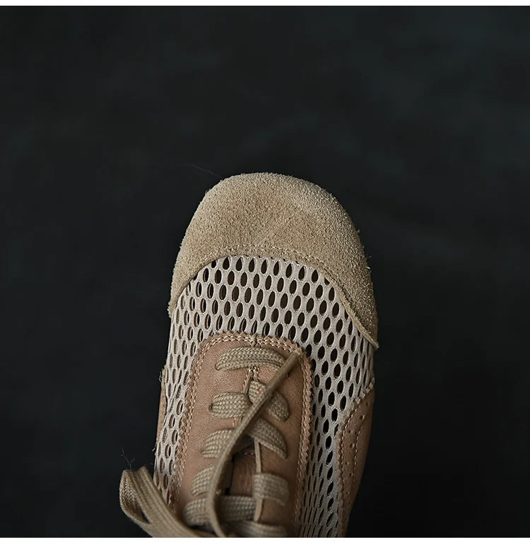 Beige Mesh Suede Lace-Up Sneakers - Skipkicks