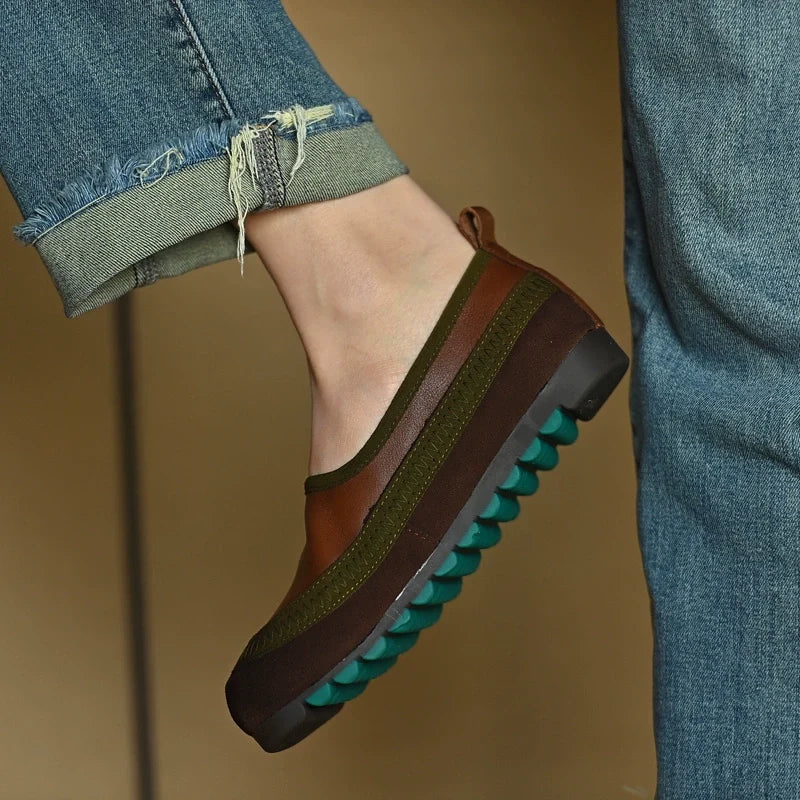 Brown Green Slip-On Comfort Shoes - Skipkicks