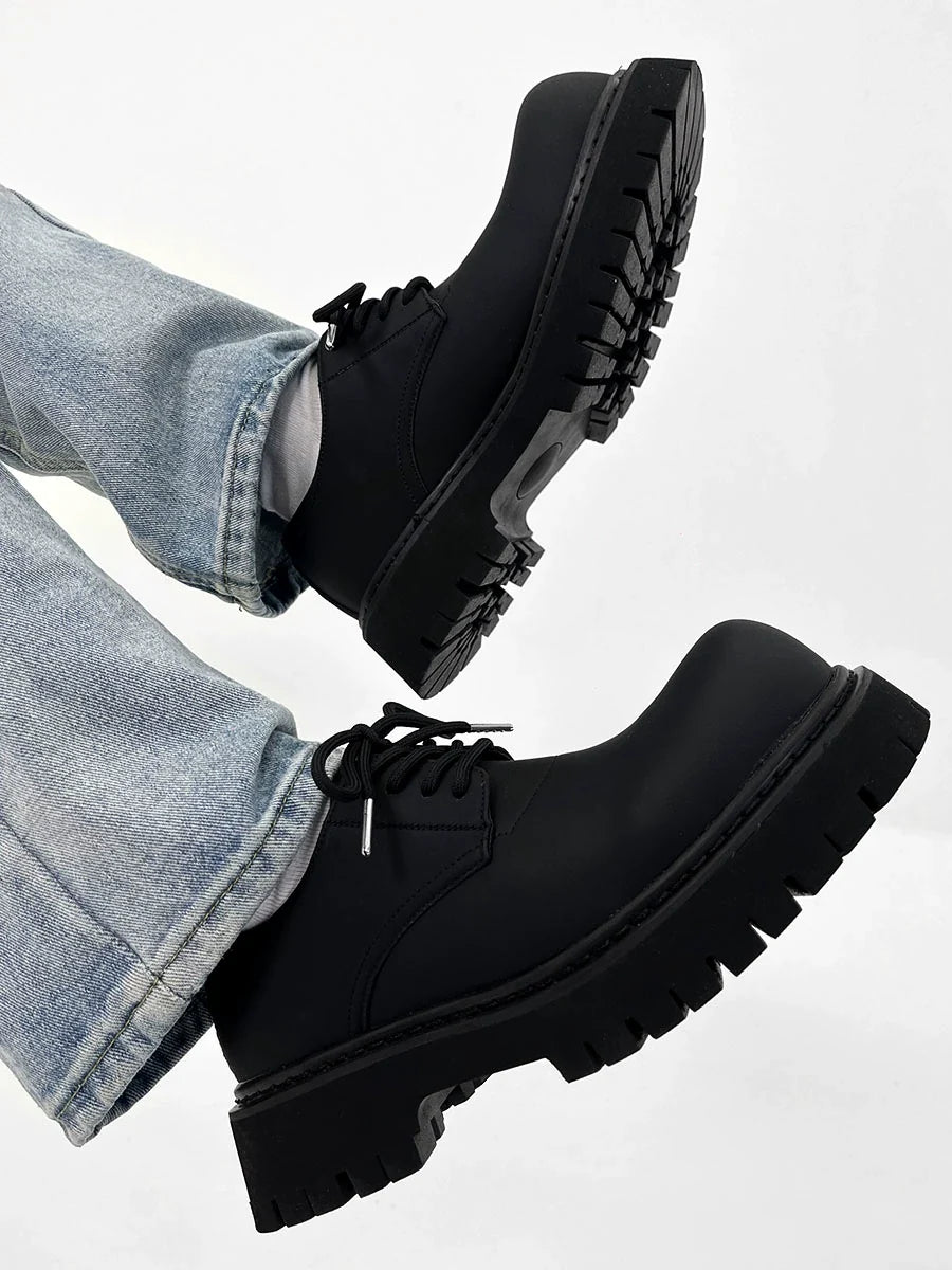 Chunky Black Matte and Glossy Platform Derby Shoes - Skipkicks