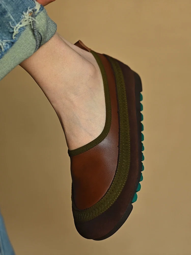 Brown Green Slip-On Comfort Shoes - Skipkicks
