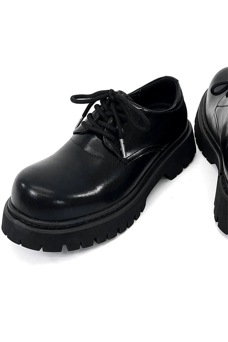 Chunky Black Matte and Glossy Platform Derby Shoes - Skipkicks