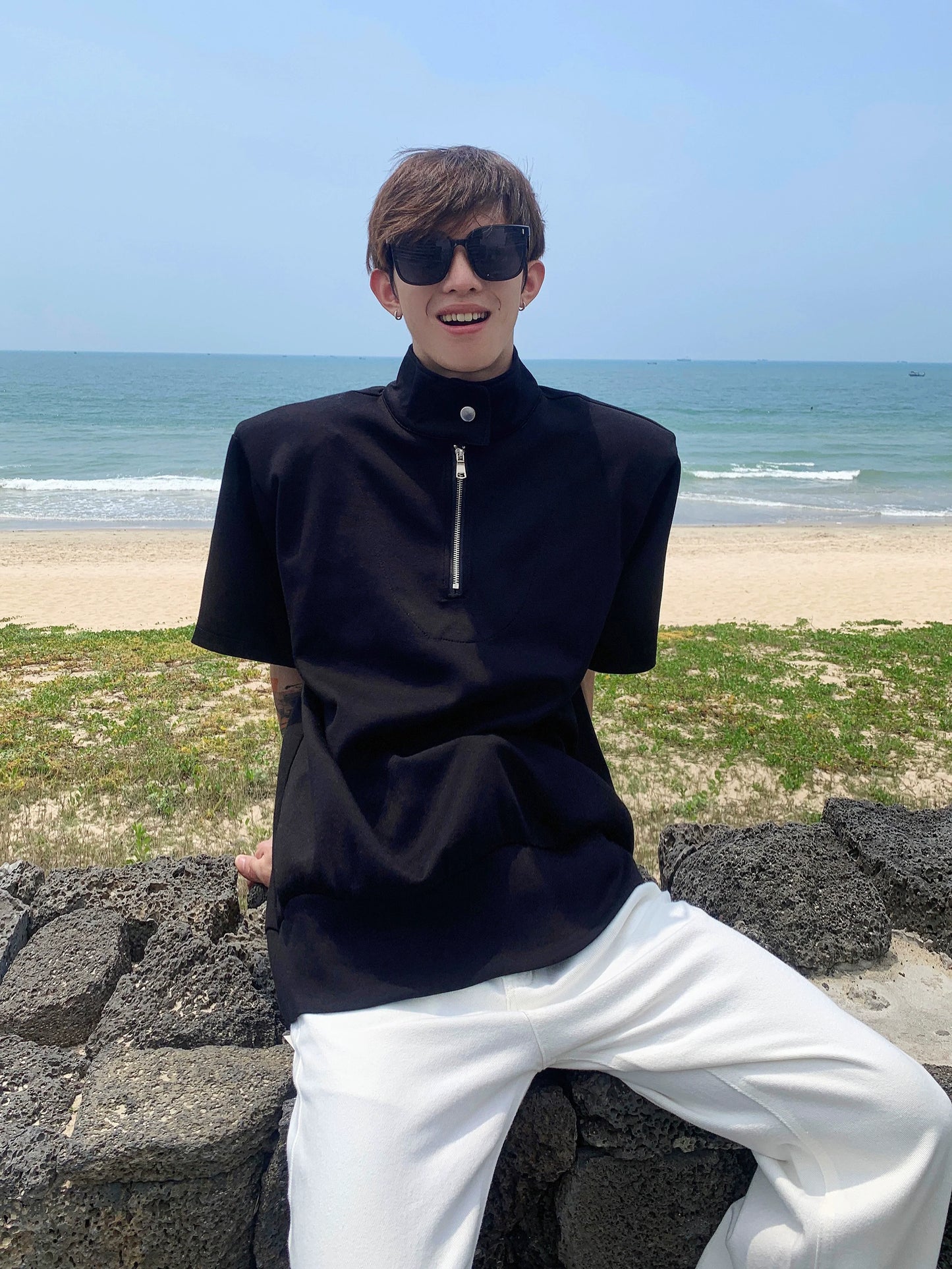 Half-Zip Stand Collar Shirt