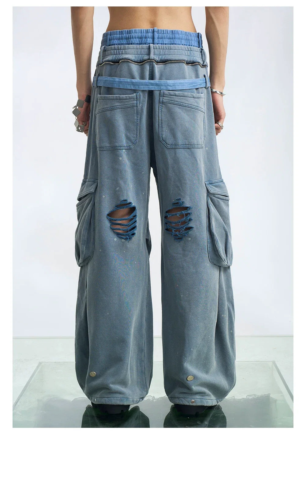 Layered Waist Cargo Wide Leg Pants