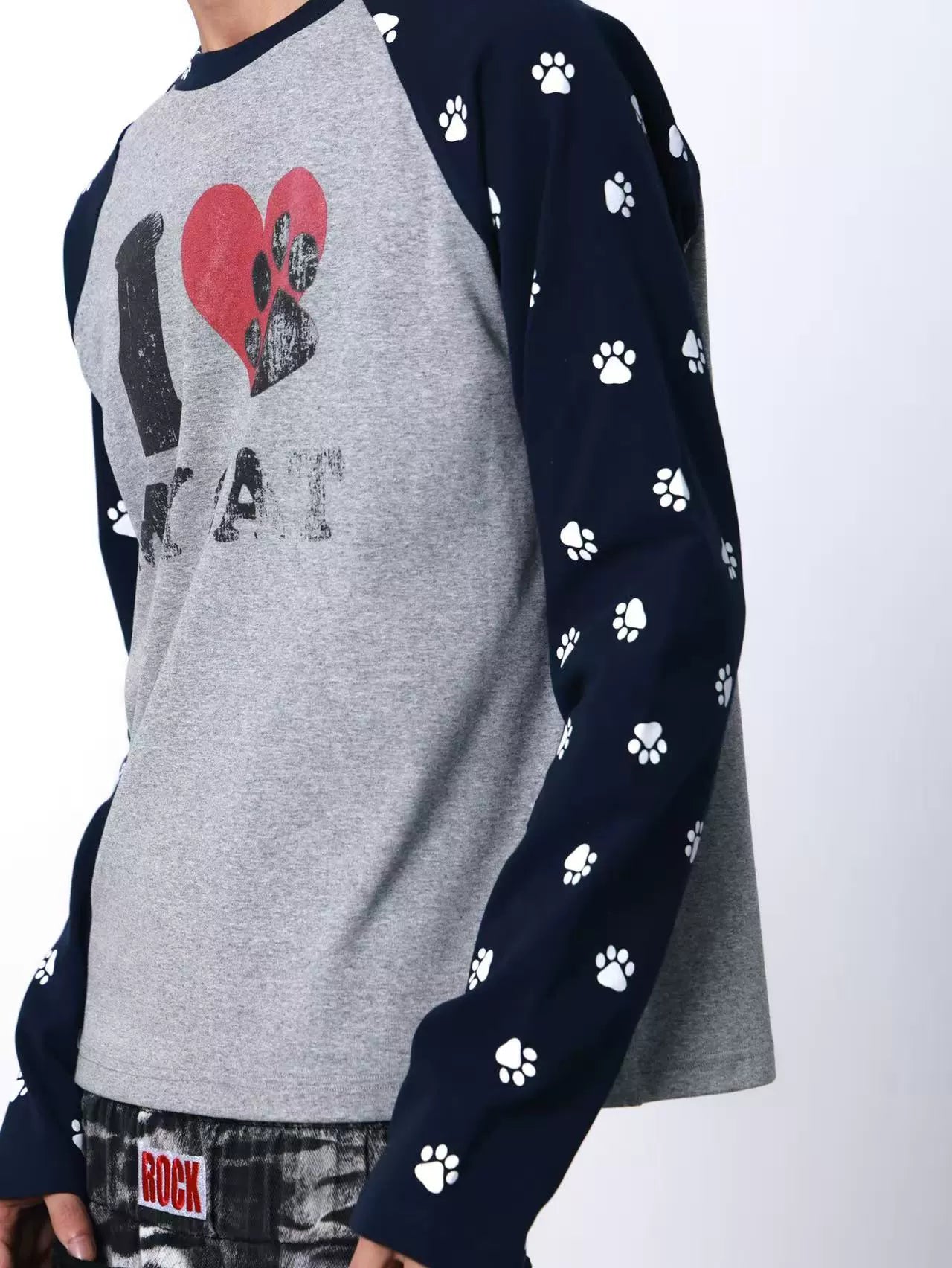 Pawprint Heart Cat Raglan Long-Sleeve Tee