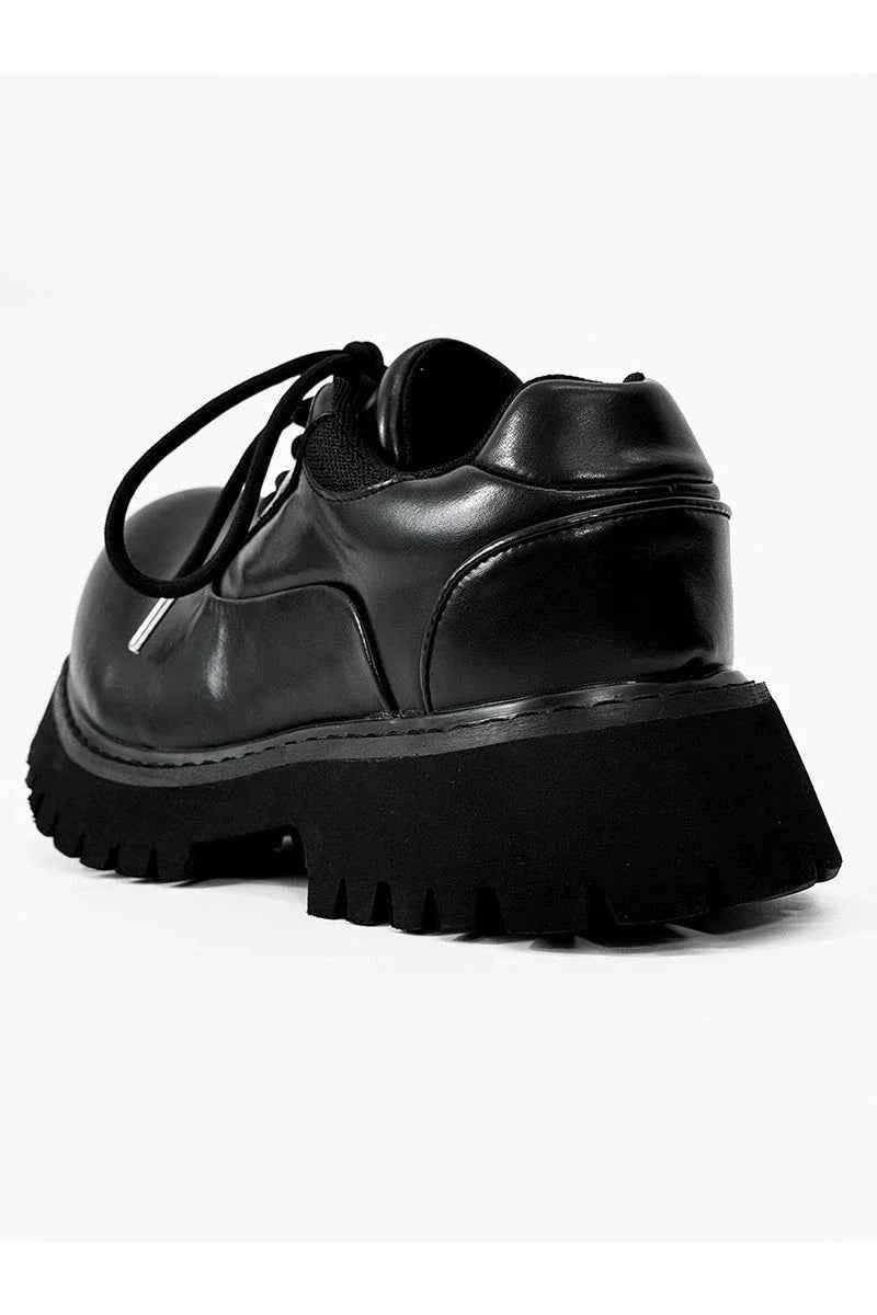 Chunky Black Leather Lug Sole Derby Shoes