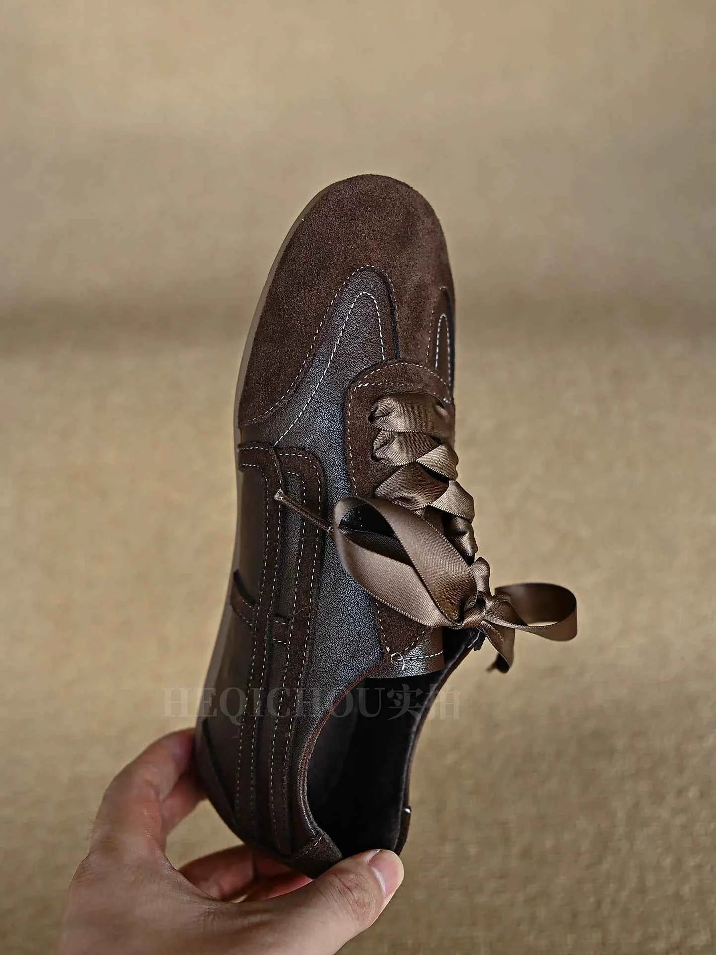 Mocha Satin Ribbon Sneaker