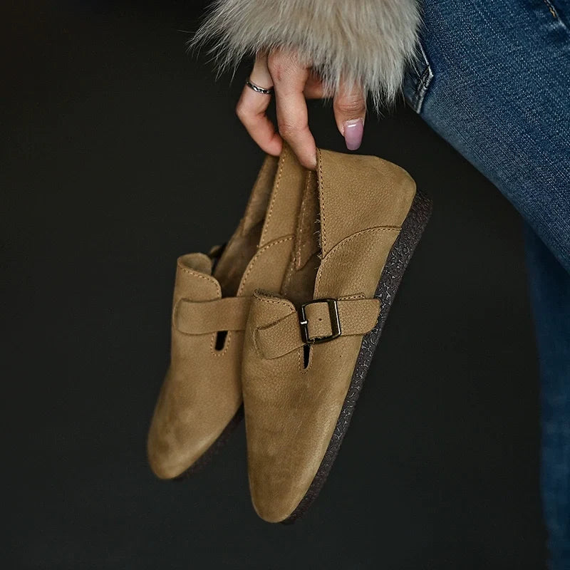 Tan Buckle Leather Loafers - Skipkicks