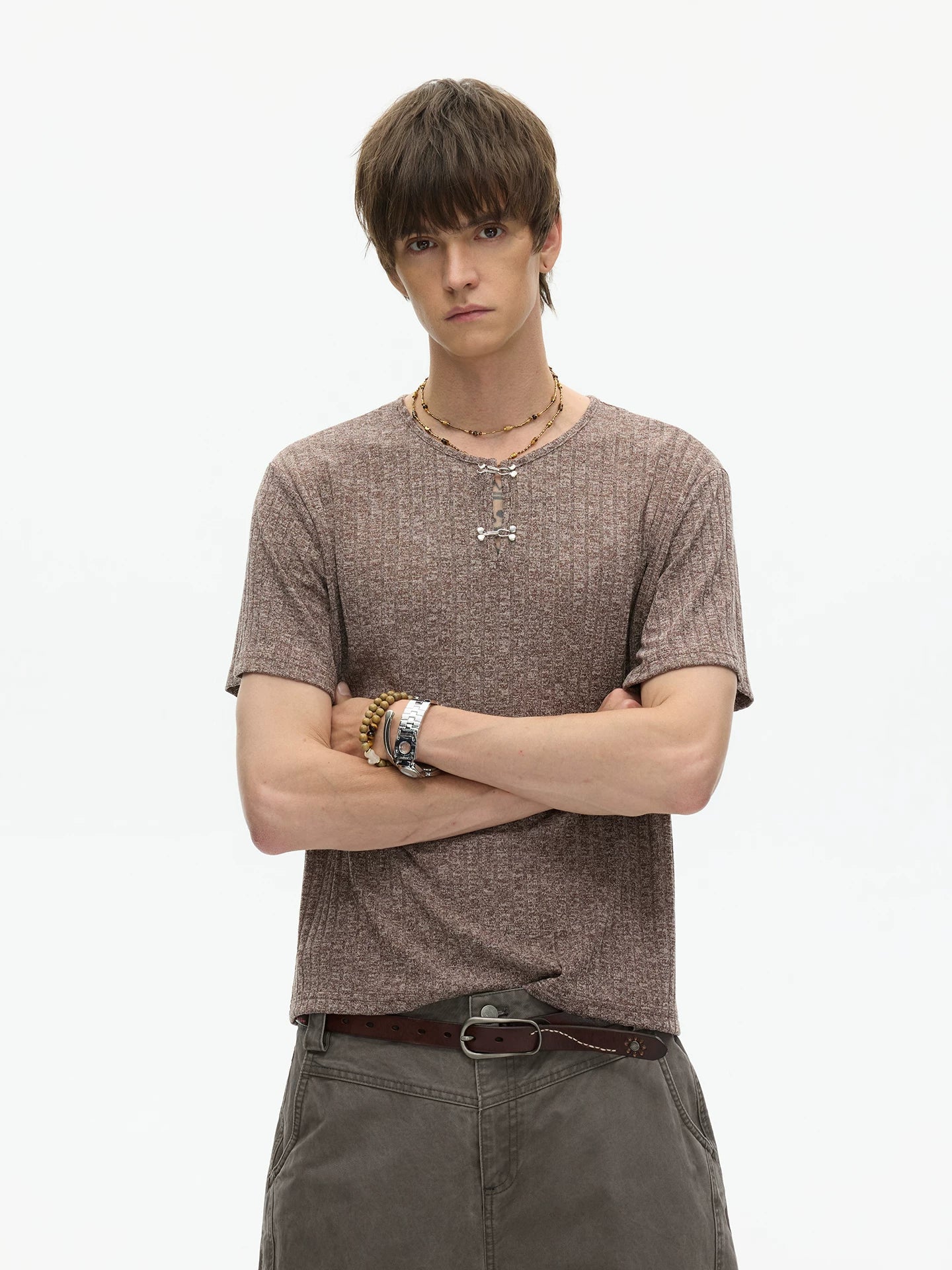 Clay Heather Textured Knit Tee