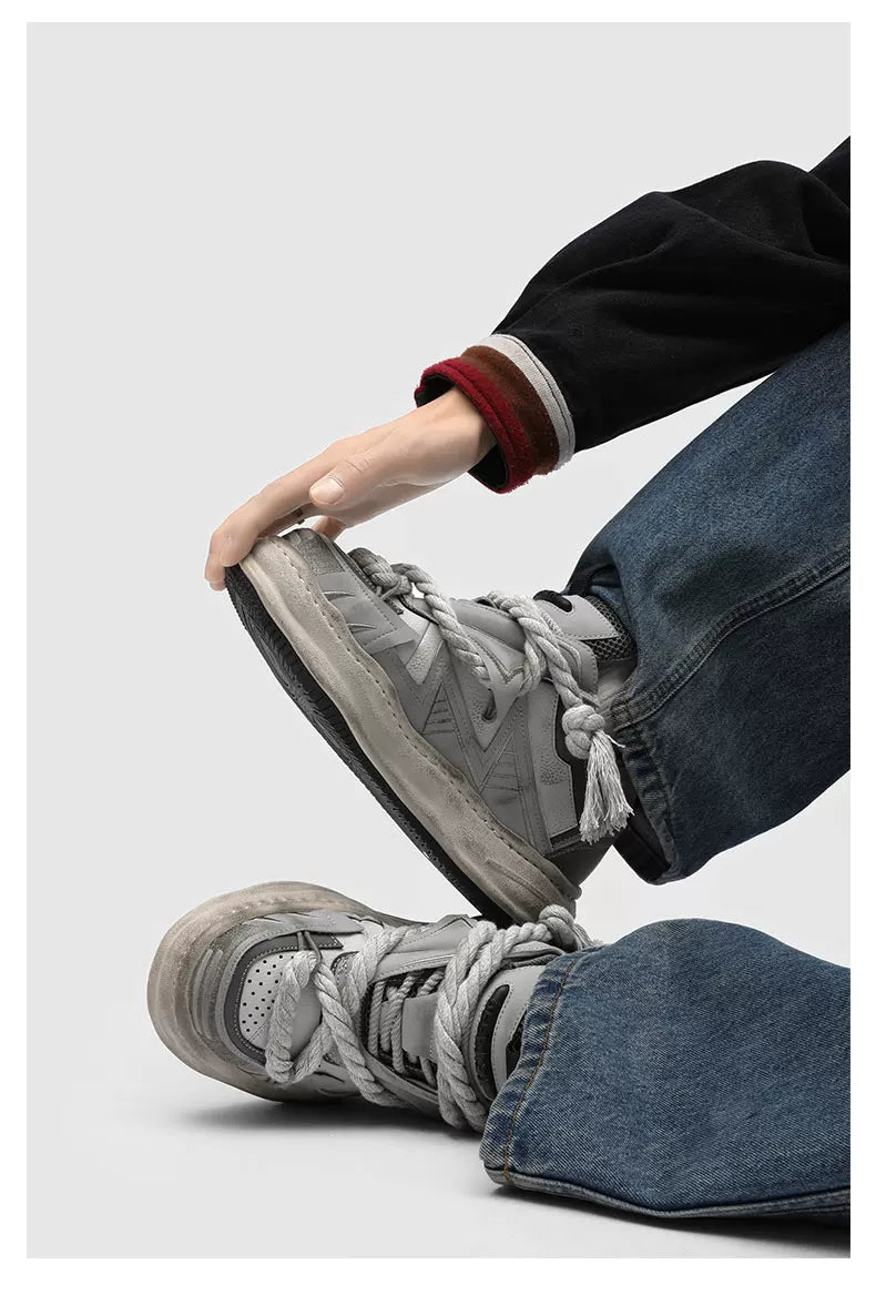 Distressed Rope-Lace Chunky Sneakers - Skipkicks