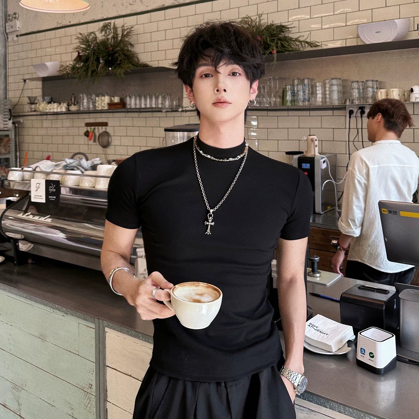 Fitted Mock-Neck Short-Sleeve Tee