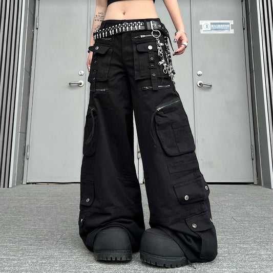 Men's Washed Multi-Pocket Wide-Leg Cargo Pants