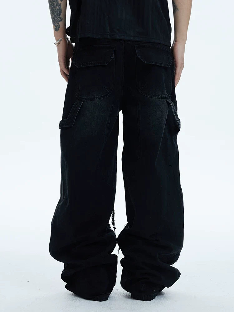 Distressed Rhinestone Wide Leg Cargo Jeans